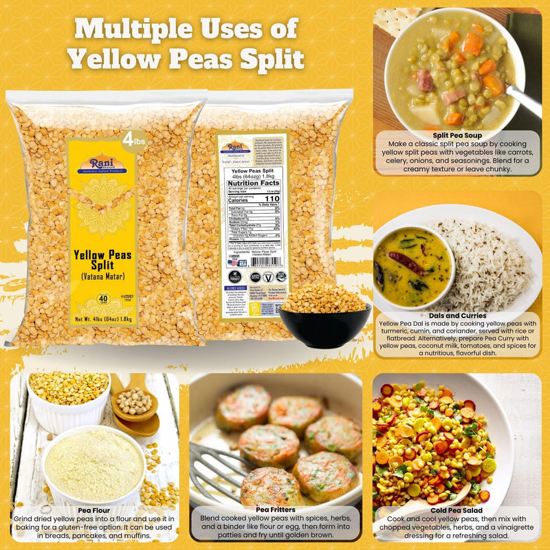 Rani Yellow Peas Split, Dried (Vatana, Matar) 64oz (4lbs) 1.81kg Bulk ~ All Natural | Vegan | Gluten Friendly | Kosher | Product of USA