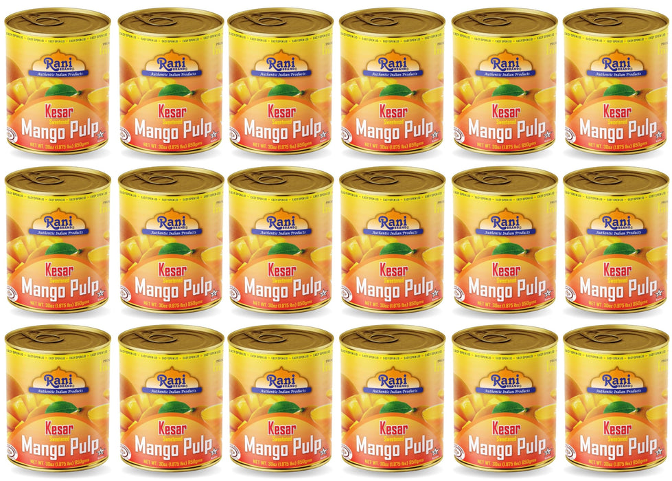 Rani Mango Pulp Puree (Makes Mango Lassi Shakes) Kesar Sweetened 30oz (1.875lbs) 850g Pack of 18 ~ Kosher | All Natural | NON-GMO | Vegan | No colors | Gluten Friendly | Indian Origin