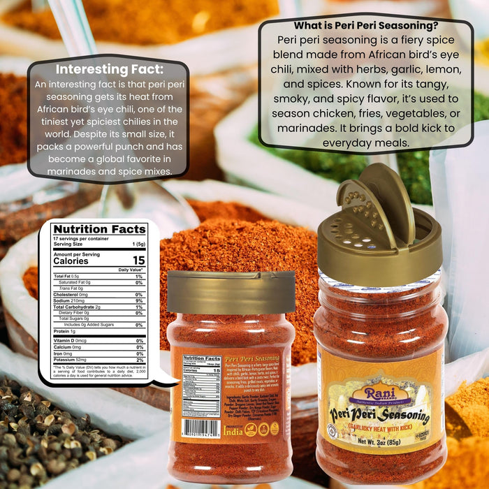 Rani Peri Peri Seasoning (Garlicky Heat with Kick) 3oz (85g) PET Jar ~ Shaker Top | All Natural | Vegan | Gluten Friendly | NON-GMO | Indian Origin