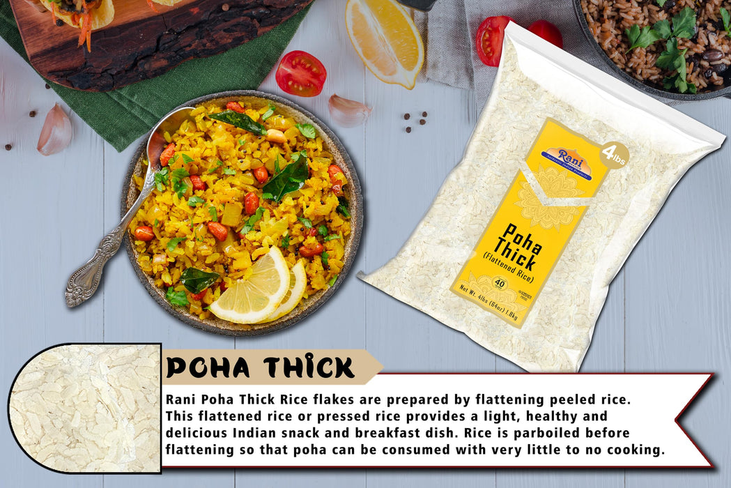 Rani Poha (Powa) Thick Medium-Cut (Flattened Rice) 64oz (4lbs) 1.81kg Bulk ~ All Natural, Salt-Free | Vegan | Kosher | No Colors | Gluten Friendly | Indian Origin