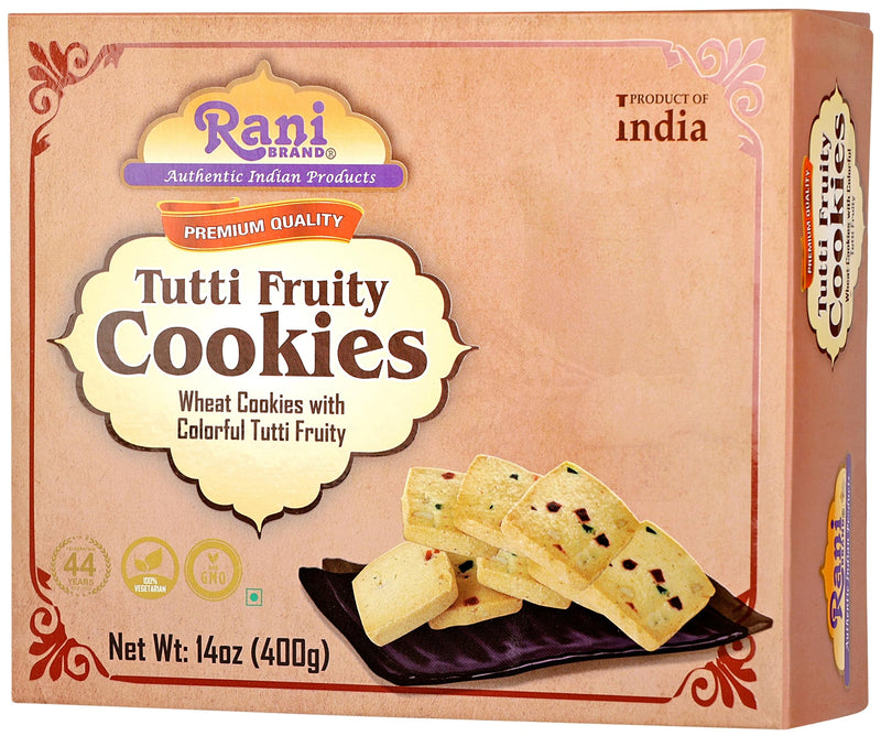 Rani Tutti Fruity Cookies (Wheat Cookies with Colorful Tutti Fruity) 14oz (400g) Pack of 3+1 FREE, Premium Quality Indian Cookies ~ Vegan | Non-GMO | Indian Origin