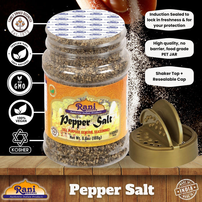 Rani Pepper Salt Seasoning (All Purpose General Seasoning) 6.6oz (187g) PET Jar ~ All Natural | Gluten Friendly | Non-GMO | Kosher | Product of India