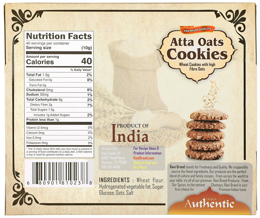 Rani Atta Oats Cookies (Wheat Cookies with High Fibre Oats) 14oz (400g) Pack of 3+1 FREE, Premium Quality Indian Cookies ~ All Natural | Vegan | Non-GMO | Indian Origin