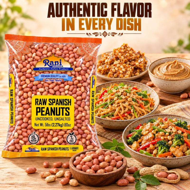 Rani Raw Spanish Peanuts 100% Natural with Skin (uncooked, unsalted) 80oz (5lbs) 2.27kg Bulk ~ Vegan | Gluten Friendly | Fresh Product of USA | Kosher | Red-brown Skin