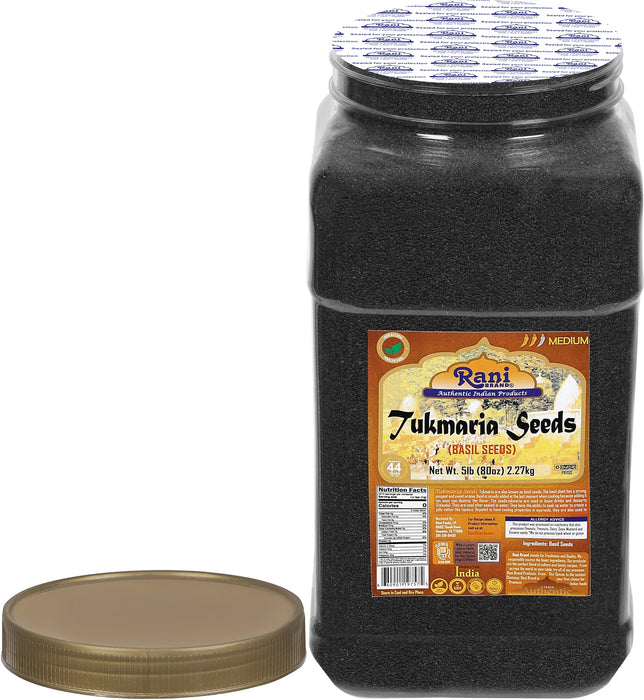 Rani Tukmaria (Holy Basil Seeds) 80oz (5lbs) 2.27kg, PET Jar, Used for Falooda/Sabja Dessert, Spice & Ayurveda Herbal ~ All Natural | Gluten Friendly | NON-GMO | Kosher | Vegan | Indian Origin