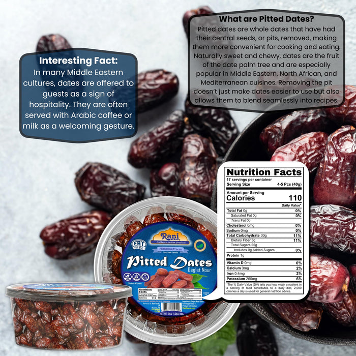 Rani Pitted Dates (Deglet Nour) Raw Dried Fruit 24oz (1.5lbs) 680g, Pack of 2 ~ All Natural | Fat-free | No added Sugar | Vegan | Gluten Friendly | Non-GMO | Kosher | Product of Tunisia