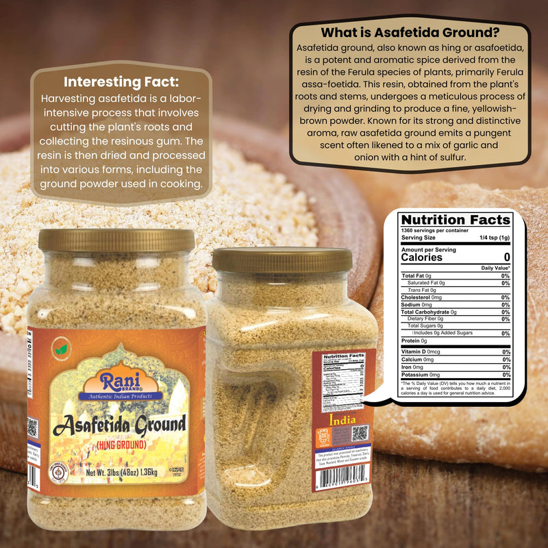 Rani Asafetida (Hing) Ground 48oz (3lbs) 1.36kg PET Jar ~ Natural | Salt Free | Vegan | NON-GMO | Best for Onion Garlic Substitute