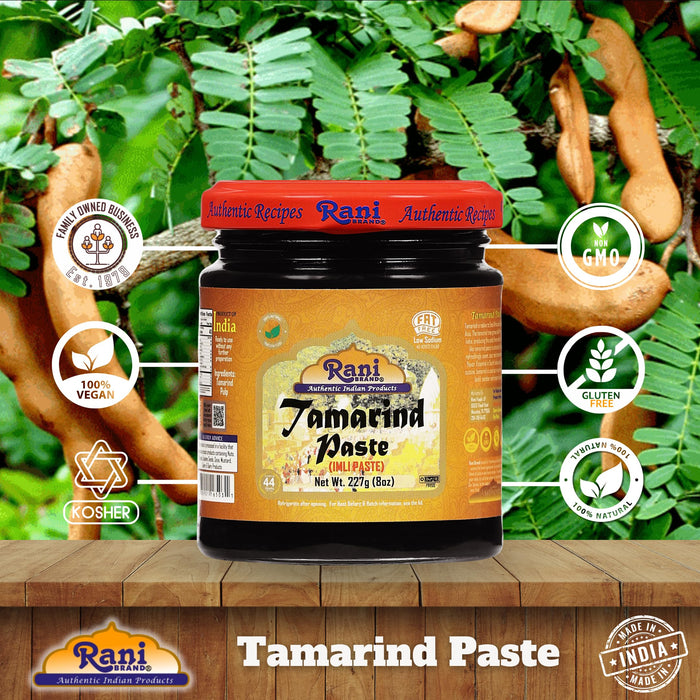 Rani Tamarind Paste Puree (Imli) 8oz (227g) Glass Jar, No added sugar ~ All Natural | Vegan | Gluten Free | No Colors | NON-GMO | Kosher | Indian Origin