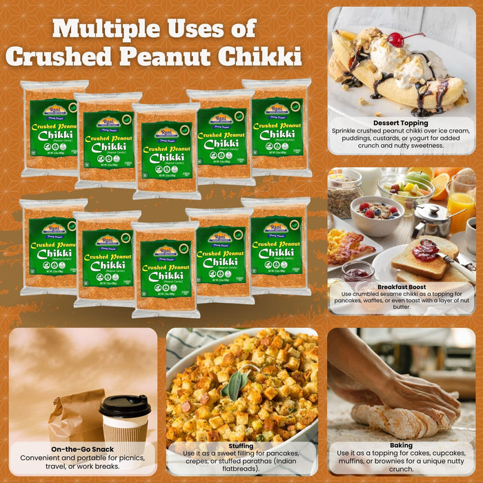Rani Crushed Peanut Chikki (Brittle Candy) 3.5oz (100g) x Pack of 10 ~ All Natural | Vegan | Kosher | No colors | Gluten Friendly | Indian Origin