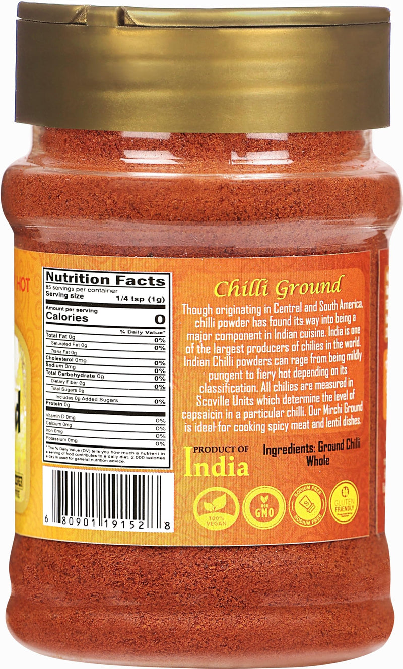 Rani Chilli Powder (Mirchi) Ground Indian Spice 3oz (85g) PET Jar ~ All Natural | Salt-Free | Vegan | No Colors | Gluten Friendly | NON-GMO | Kosher