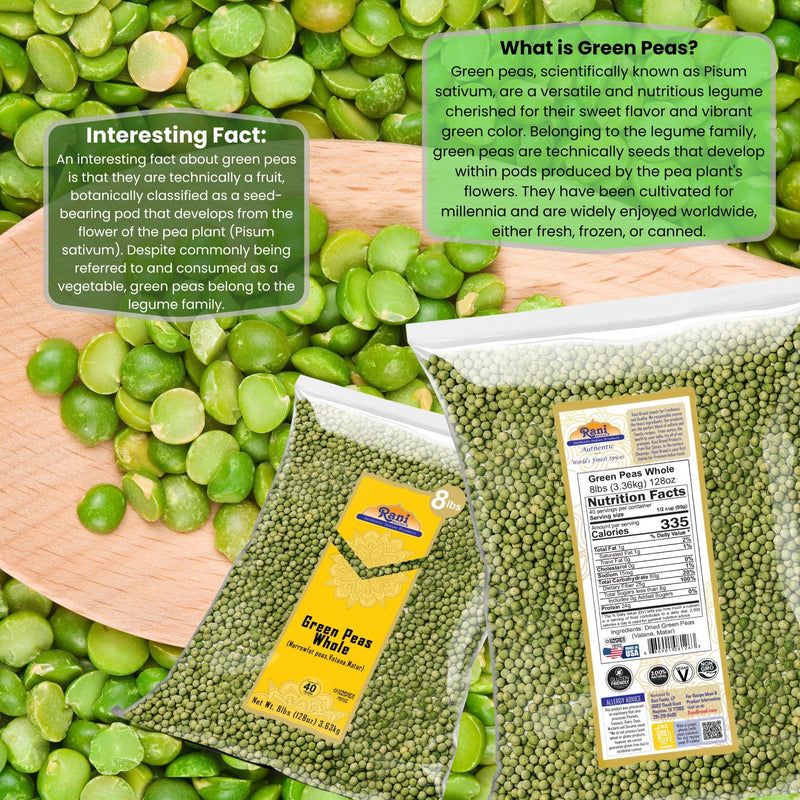 Rani Green Peas Whole, Dried (Marrowfat Peas, Vatana, Matar) 128oz (8lbs) 3.63kg Bulk ~ All Natural | Vegan | Kosher | Gluten Friendly | Product of USA