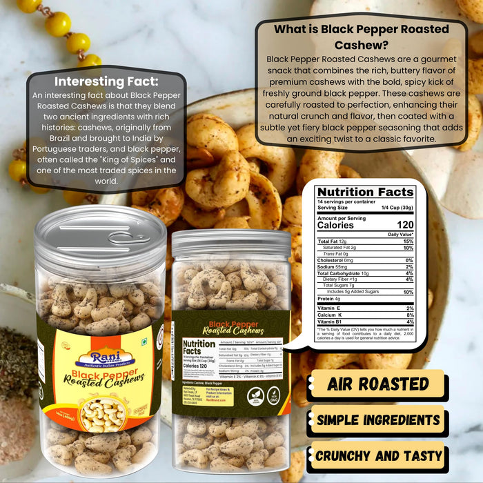 Rani Black Pepper Roasted Cashews 14oz (400g) PET Jar, Non-Fried, Oil Free ~ All Natural | Vegan | Gluten Friendly | NON-GMO | Kosher | Air Roasted, Crunchy & Flavorful