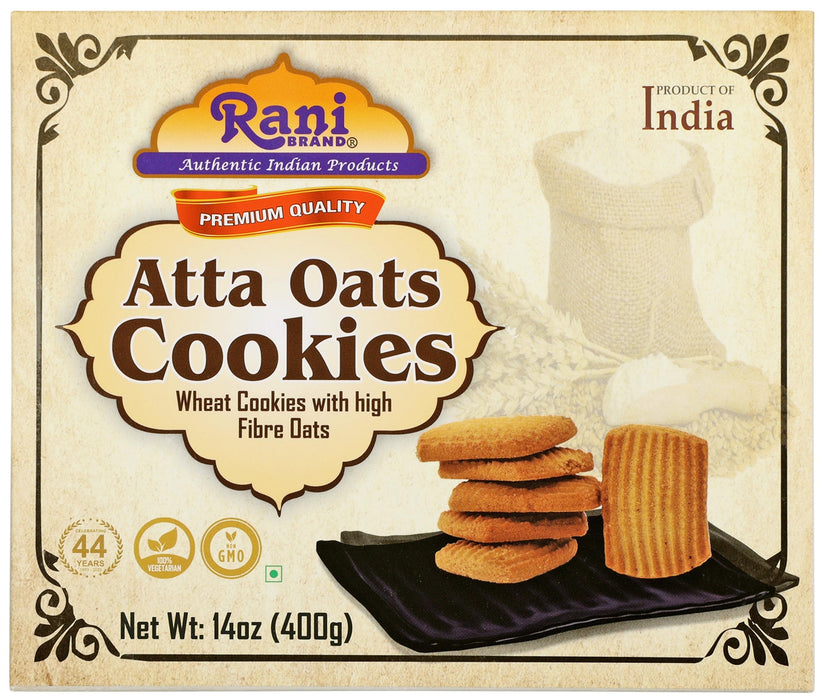 Rani Atta Oats Cookies (Wheat Cookies with High Fibre Oats) 14oz (400g) Pack of 3+1 FREE, Premium Quality Indian Cookies ~ All Natural | Vegan | Non-GMO | Indian Origin