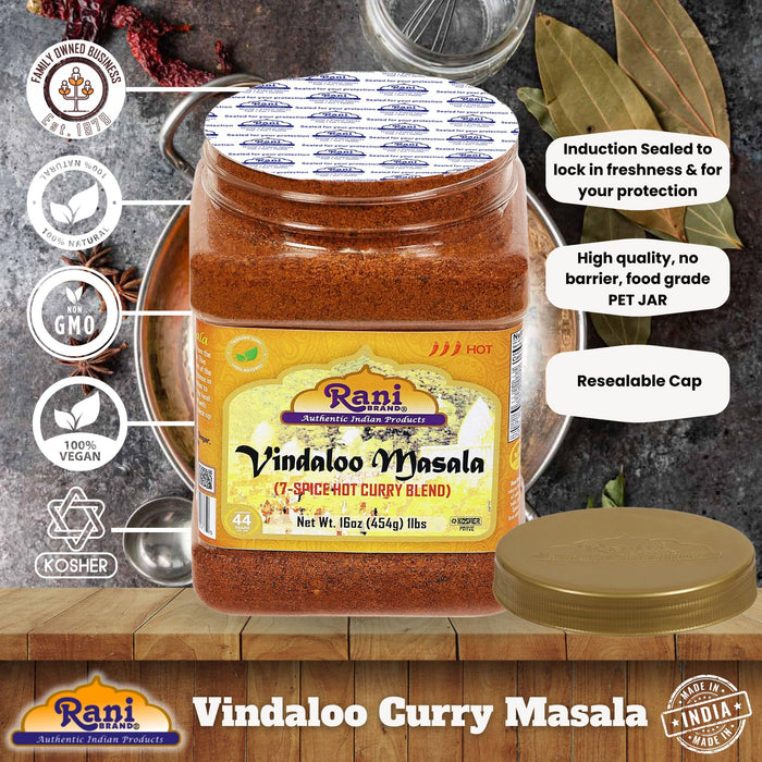 Rani Vindaloo Curry Masala Natural Indian Spice Blend 16oz (1lb) 454g PET Jar ~ Salt Free | Vegan | Gluten Friendly | NON-GMO | Kosher | No colors