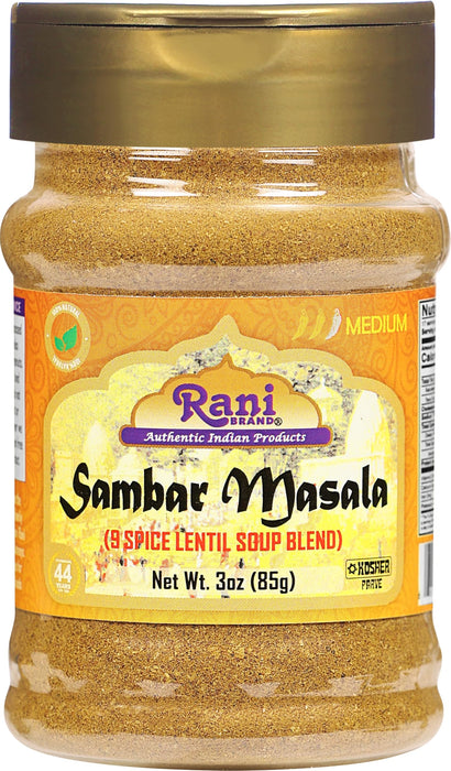 Rani Sambar Masala (Lentil Soup Spice Blend) 3oz (85g) PET Jar ~ Natural | Vegan | No Colors | Gluten Friendly | NON-GMO | Kosher | Indian Origin