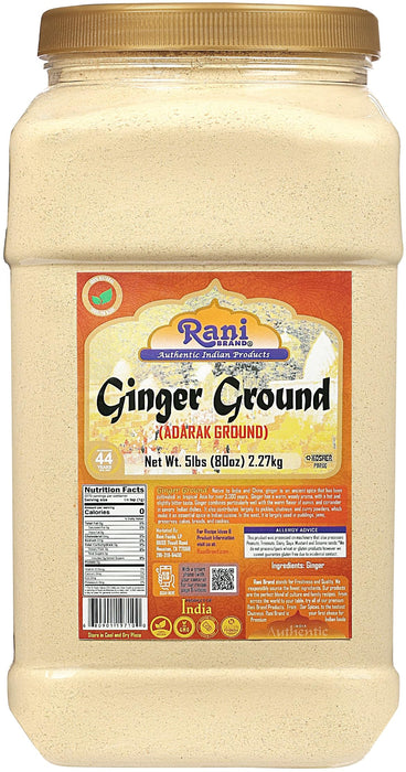 Rani Ginger (Adarak) Powder Ground, Spice 5lbs (80oz) Bulk PET Jar ~ Natural | Vegan | Gluten Friendly | NON-GMO | Kosher | Indian Origin