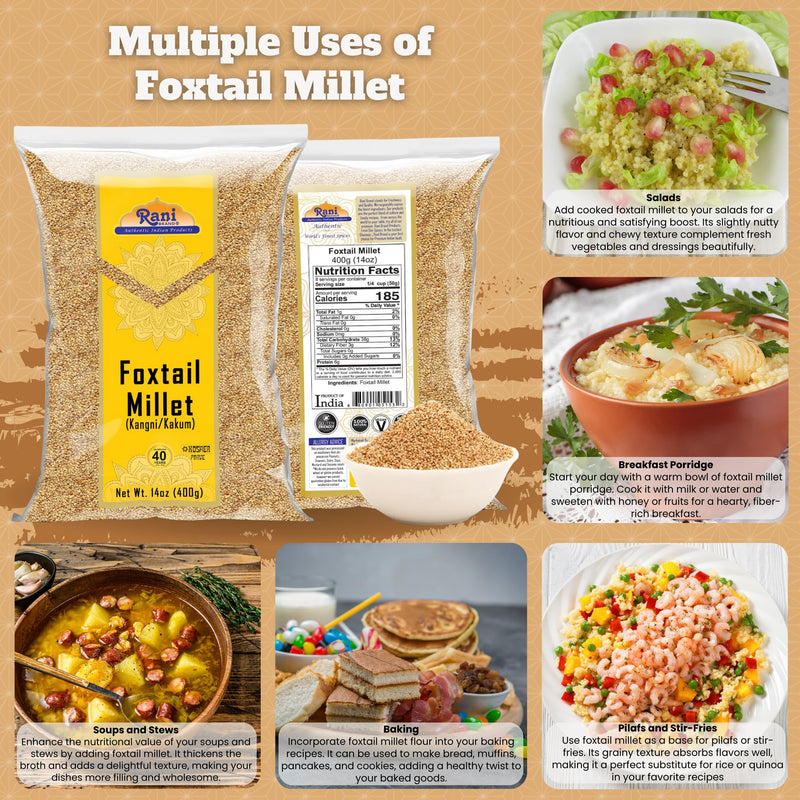 Rani Foxtail Millet Polished (Setaria italica) Ancient Grains 400g (14oz) ~ All Natural | Gluten Friendly | NON-GMO | Kosher | Vegan | Indian Origin