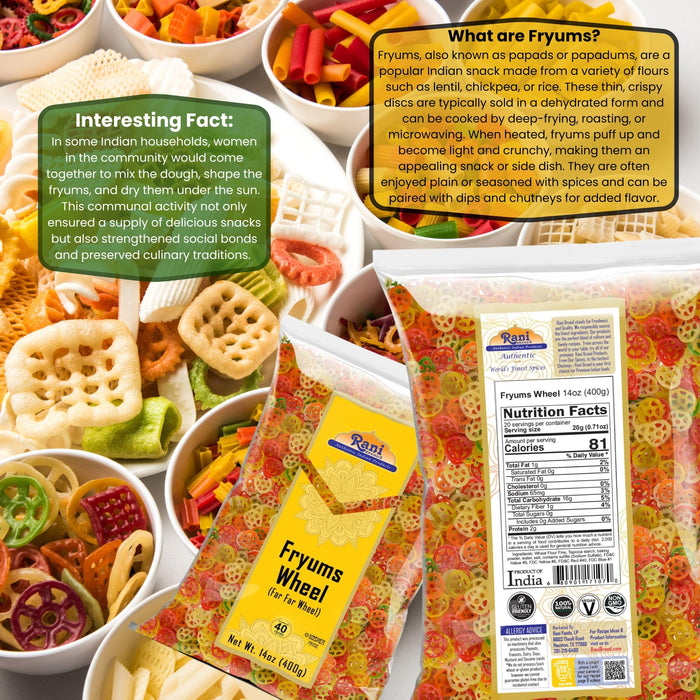 Rani Far Far / Fryums (Wheat & Tapioca Pellet) Wheel Shape 14oz (400g) ~ Vegan, Kosher, Uncooked, Used to Make Papad, Bhungra / Chip Snack