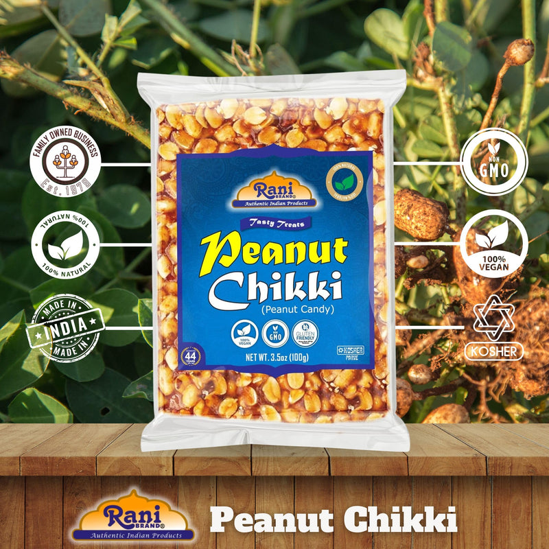 Rani Peanut Chikki (Brittle Candy) 100g (3.5oz) x Pack of 10 ~ All Natural | Vegan | Kosher | No colors | Gluten Friendly | Indian Origin