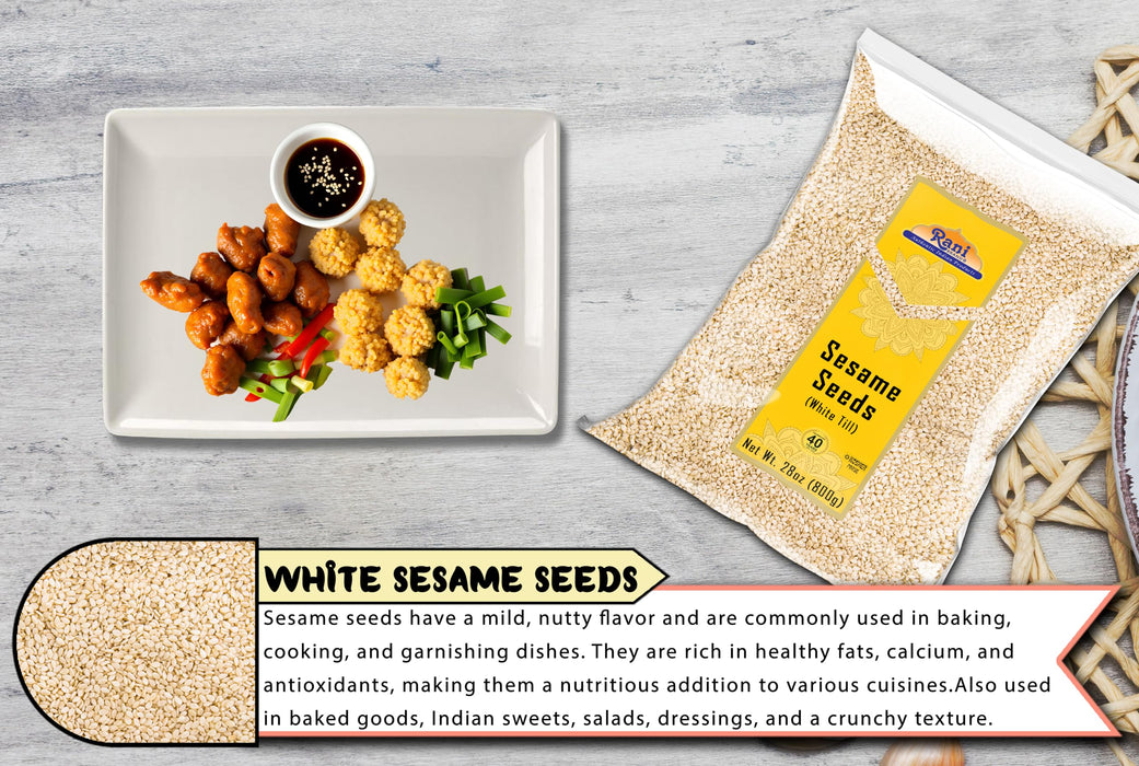 Rani Sesame Seeds Whole White, Hulled (Till) 28oz (800gm) ~ All Natural | Gluten Friendly | NON-GMO | Kosher | Vegan | Indian Origin