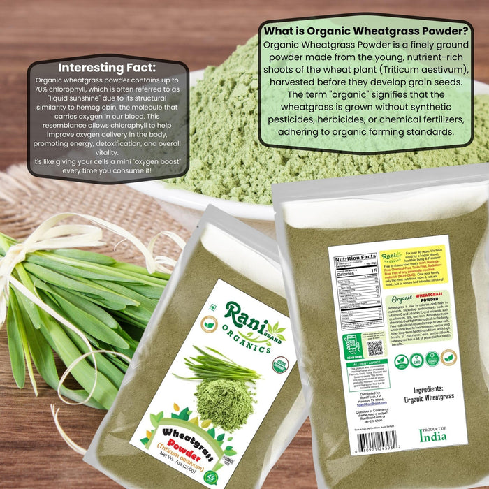 Rani Organic Wheatgrass Powder (Triticum Aestivum) 7oz (200g) ~ All Natural | No Color | Gluten Friendly | Vegan | Non-GMO | Kosher | No Salt or fillers | Indian Origin | USDA Organic Certified