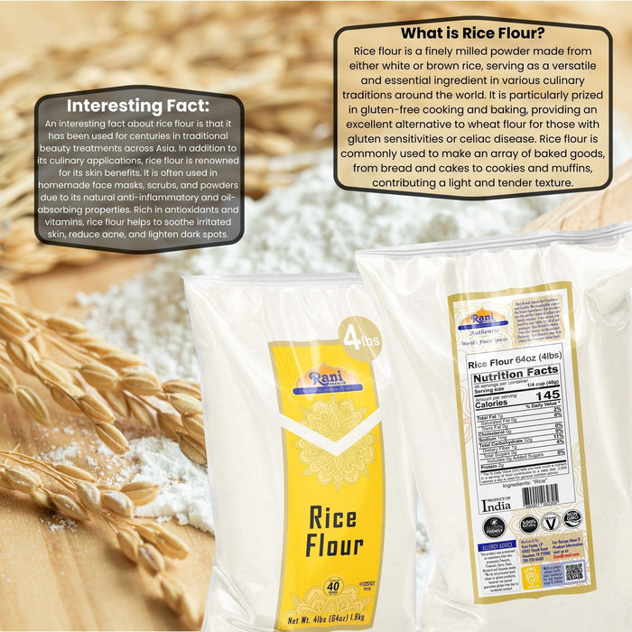 Rani Rice (White) Flour 64oz (4lbs) 1.81kg ~ All Natural | Gluten Friendly | Vegan | NON-GMO | Kosher | Indian Origin