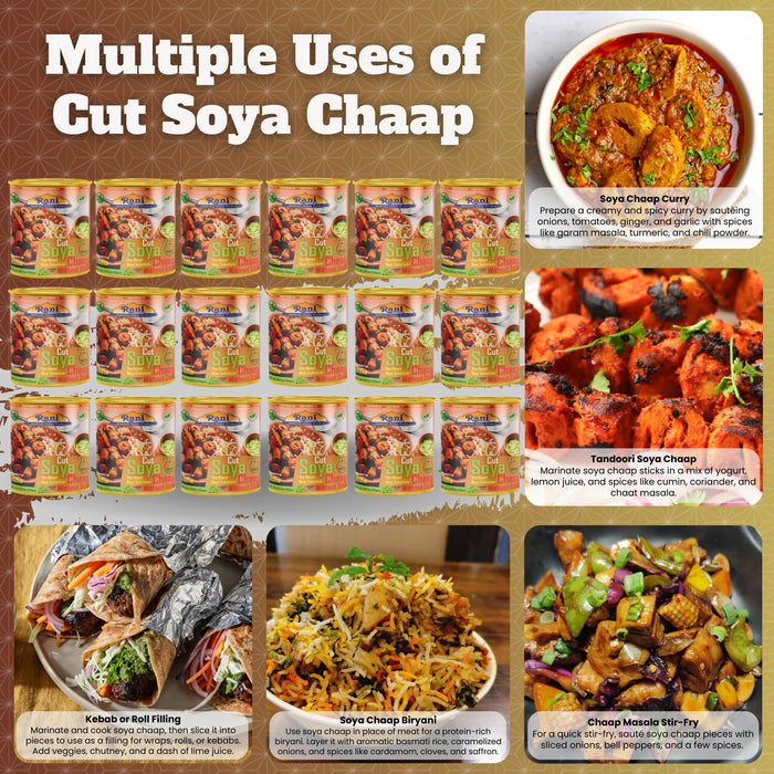 Rani Cut Soya Chaap Whitout Stick (Plant Based Protein) 30oz (1.875lbs) 850g Pack of 18 ~ Easy Open Lid | All Natural | Vegan | No Colors | NON-GMO | Kosher | Indian Origin | Soy Based Meat Substitute