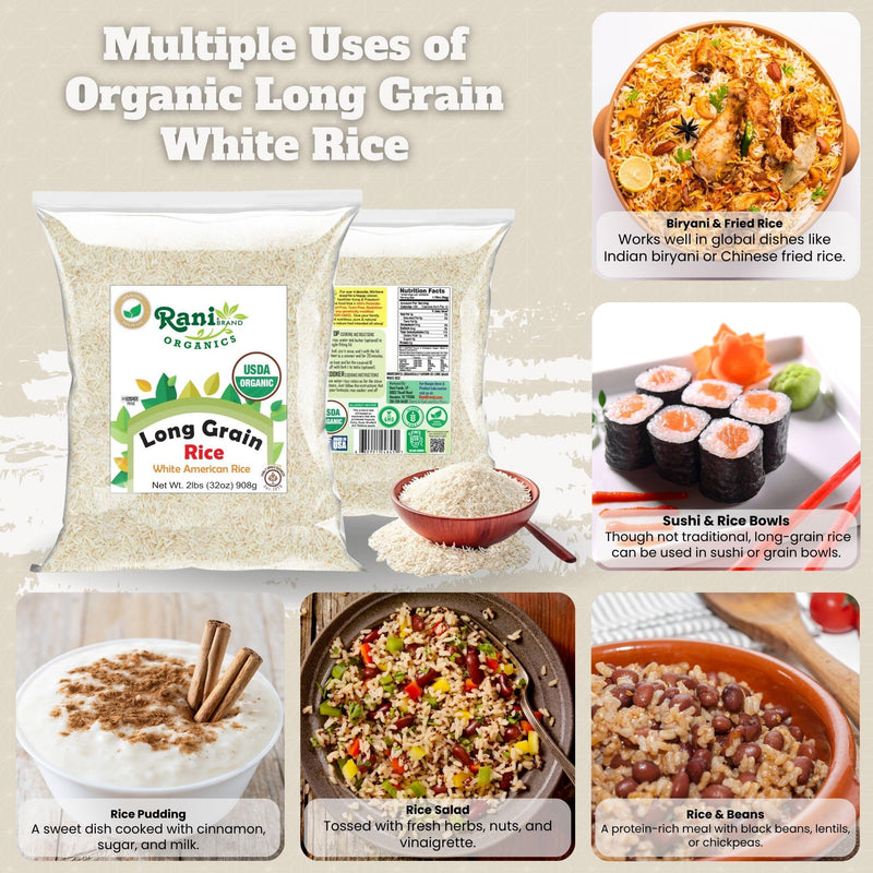 Rani Organic Long Grain White Rice 32oz (2lbs) 908g  ~ All Natural | Gluten Friendly | Vegan | Non-GMO | Kosher | Product of USA | USDA Certified Organic