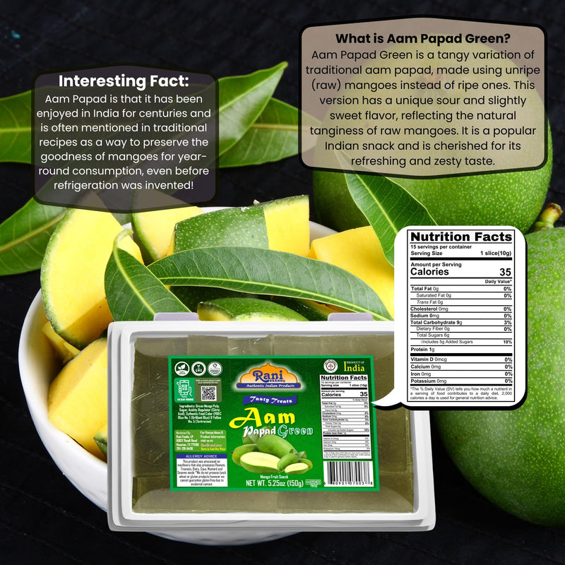 Rani Aam Papad (Mango Fruit Snack) Green Mango with Spice Mix 5.25oz (150g) ~ All Natural | Vegan | Gluten Friendly | Kosher | Indian Origin & Taste