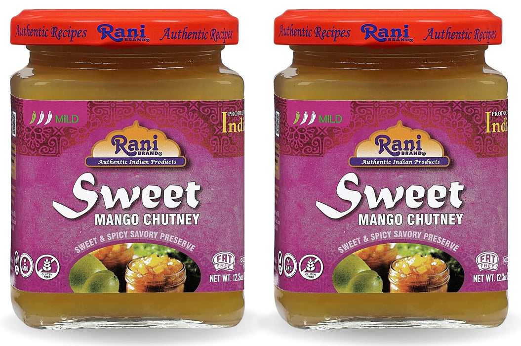 Rani Sweet Mango Chutney (Indian Preserve) 12.3oz (350g) Glass Jar, Pack of 2, Ready to eat, Vegan ~ Gluten Free, All Natural, NON-GMO, Kosher