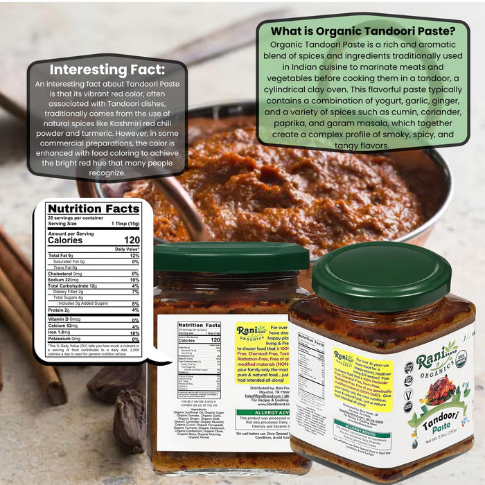 Rani Organic Tandoori Paste 8.8oz (250g) Glass Jar ~ For Tandoori Chicken, Chicken Tikka, Paneer Tikka | All Natural | NON-GMO | Kosher | Vegan | Gluten Free | Indian Origin | USDA Certified Organic