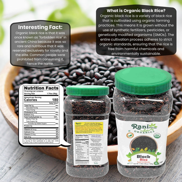 Rani Organic Black Rice Extra Long Aged 56oz (3.5lbs) 1.59kg Bulk PET Jar ~ All Natural | Gluten Friendly | Vegan | Indian Origin | Kosher | Export Quality | USDA Certified Organic