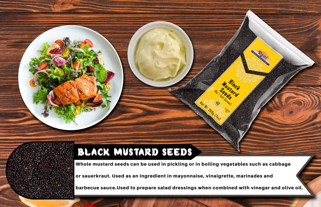 Rani Black Mustard Seeds Whole Spice (Kali Rai) 7oz (200g) ~ All Natural | Gluten Friendly | NON-GMO | Kosher | Vegan