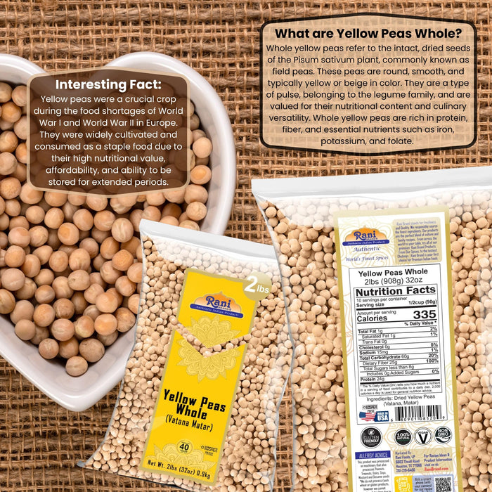 Rani Yellow Peas Whole, Dried (Vatana, Matar) 32oz (2lbs) 907g ~ All Natural | Vegan | Gluten Friendly | Kosher | Product of USA