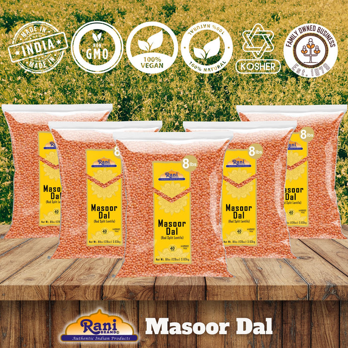 Rani Masoor Dal (Indian Red Lentils) Split Gram, 128oz (8lbs) 3.63kg x Pack of 5 (Total 40lbs) Bulk ~ All Natural | Gluten Friendly | NON-GMO | Kosher | Vegan | Indian Origin