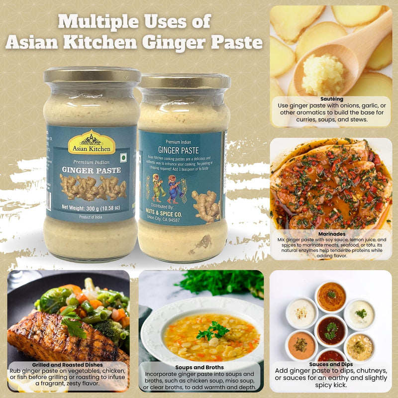 Asian Kitchen Ginger Cooking Paste 10.5oz (300g) ~ Vegan | Glass Jar | Gluten Free | NON-GMO | No Colors | Indian Origin