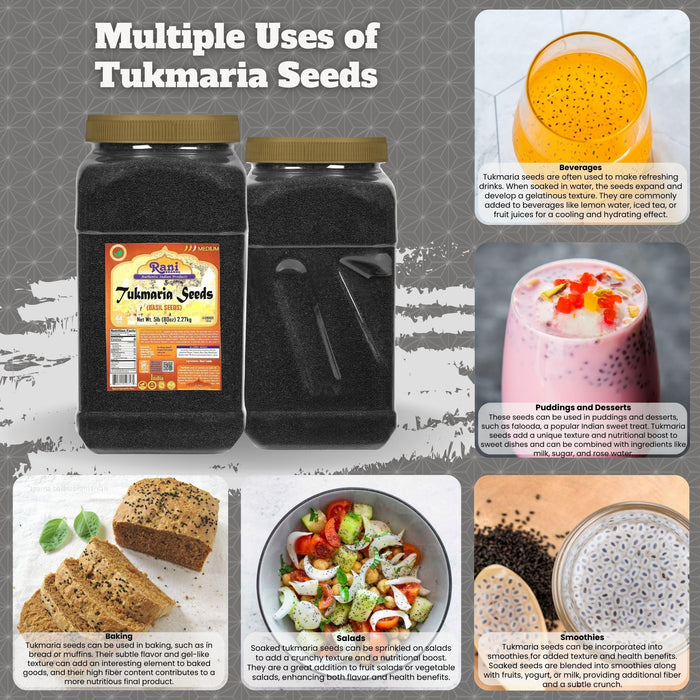 Rani Tukmaria (Holy Basil Seeds) 80oz (5lbs) 2.27kg, PET Jar, Used for Falooda/Sabja Dessert, Spice & Ayurveda Herbal ~ All Natural | Gluten Friendly | NON-GMO | Kosher | Vegan | Indian Origin
