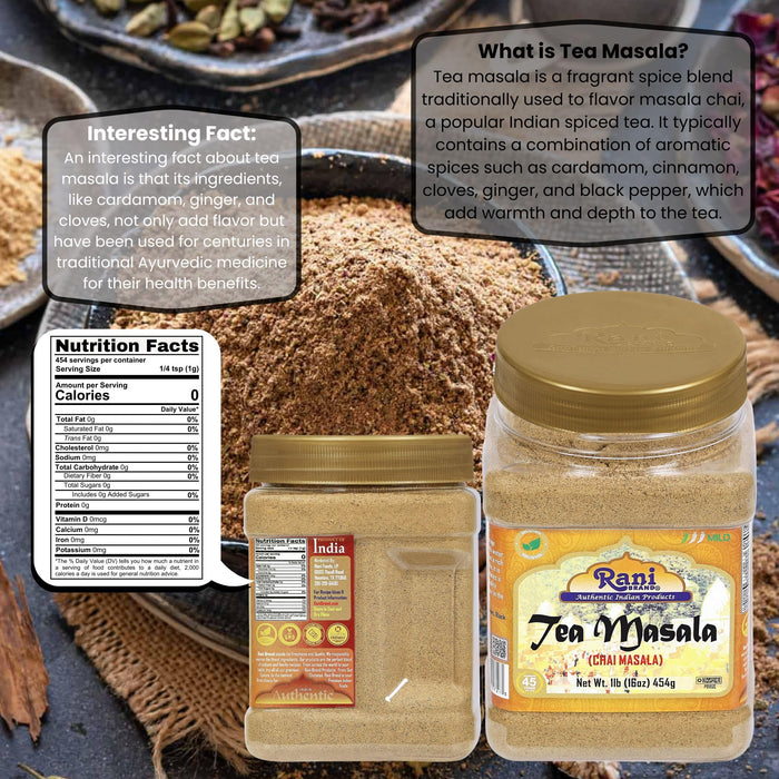 Rani Tea (Chai) Masala 16oz (1lb) 454g Bulk PET Jar ~ All Natural | Vegan | Gluten Friendly | Salt & Sugar Free | NON-GMO | Kosher | No Colors | Indian Origin