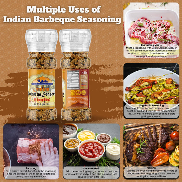 Rani Indian Barbeque Seasoning (11-Spice Blend) 2.5oz (70g) Grinder Bottle ~ All Natural | Salt-Free | Vegan | No Colors | Gluten Friendly | NON-GMO | Kosher | Indian Origin