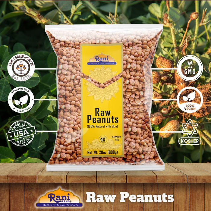 Rani Peanuts Raw Whole With Skin (uncooked, unsalted) 28oz (800g) ~ All Natural | Gluten Friendly | Kosher | Product of USA ~ Spanish Grade Groundnut/Red-skin