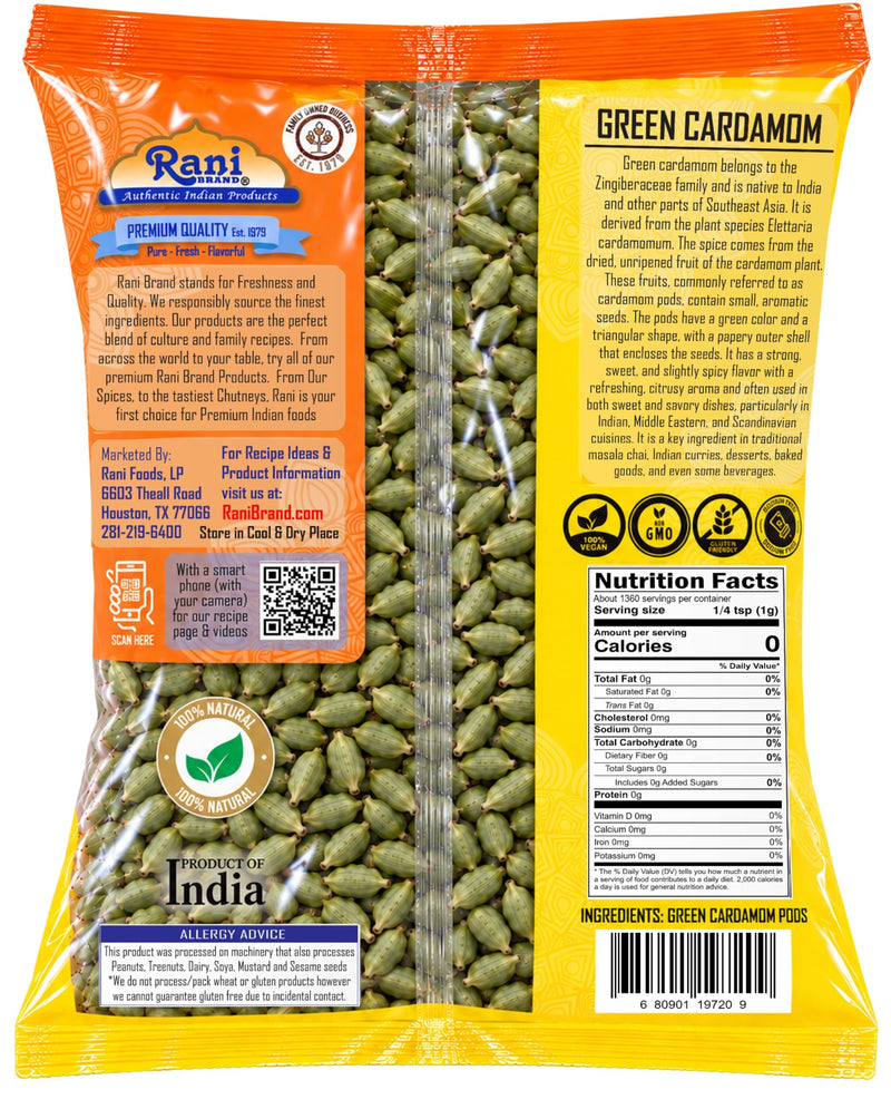 Rani Green Cardamom Pods Spice (Hari Elachi) 48oz (3lbs) 1.36kg Bulk ~ All Natural | Vegan | Gluten Friendly | NON-GMO | Product of India