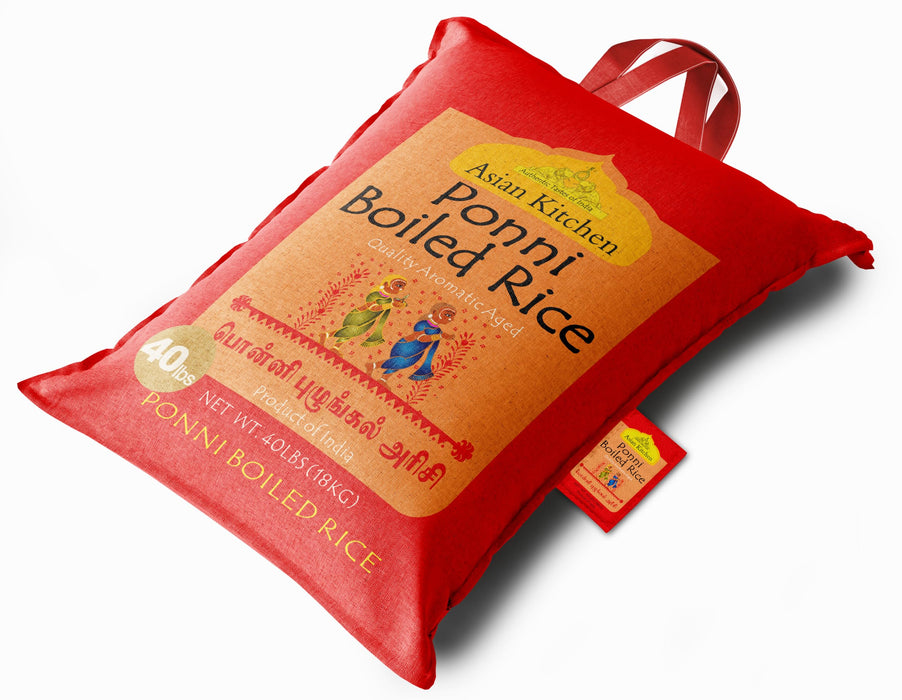 Asian Kitchen Ponni Boiled Rice 40-Pound Bag, 40lbs (18.14kg) Short Grain Rice ~ All Natural | Gluten Friendly | Vegan | Indian Origin | Export Quality