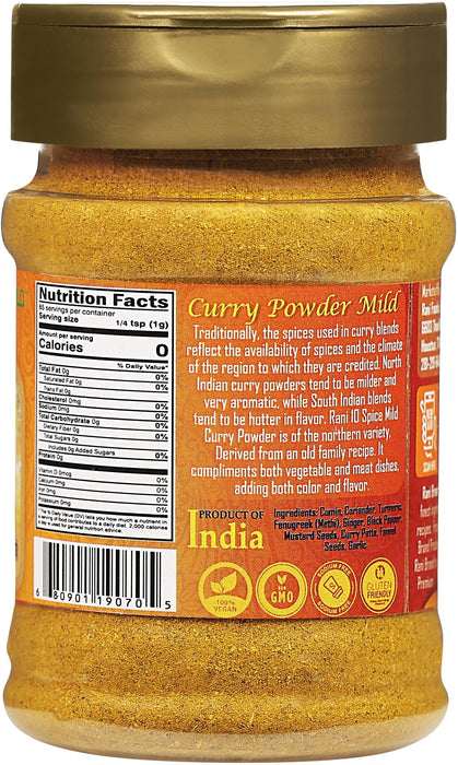 Rani Curry Powder Mild Natural 10-Spice Blend 85g (3oz) ~ Salt Free | Vegan | No Colors | Gluten Friendly | NON-GMO | Kosher | NO Chili or Peppers