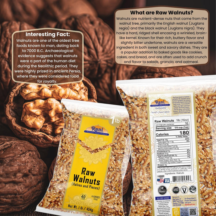 Rani Raw Walnuts, Halves and Pieces 16oz (1lb) 454g ~ All Natural | Kosher | Vegan | Gluten Friendly | Fresh Product of USA