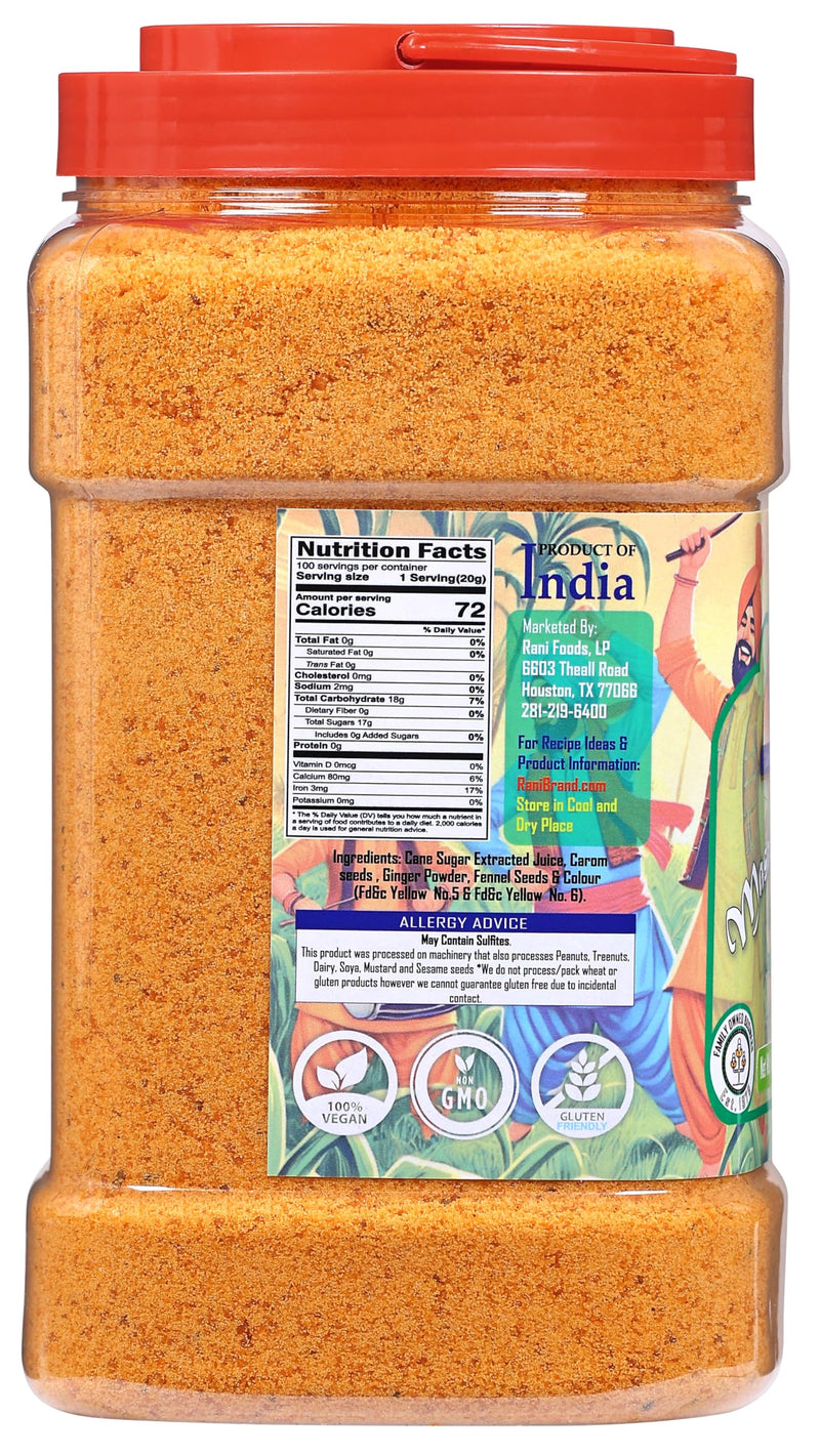 Rani Masala Shakkar (Indian Spiced Jaggery Powder) Unrefined Raw Cane Sugar 70oz (4.4lbs) 2kg PET Jar ~ Gluten Friendly | Vegan | NON-GMO | Kosher | No Salt or fillers | Indian Product
