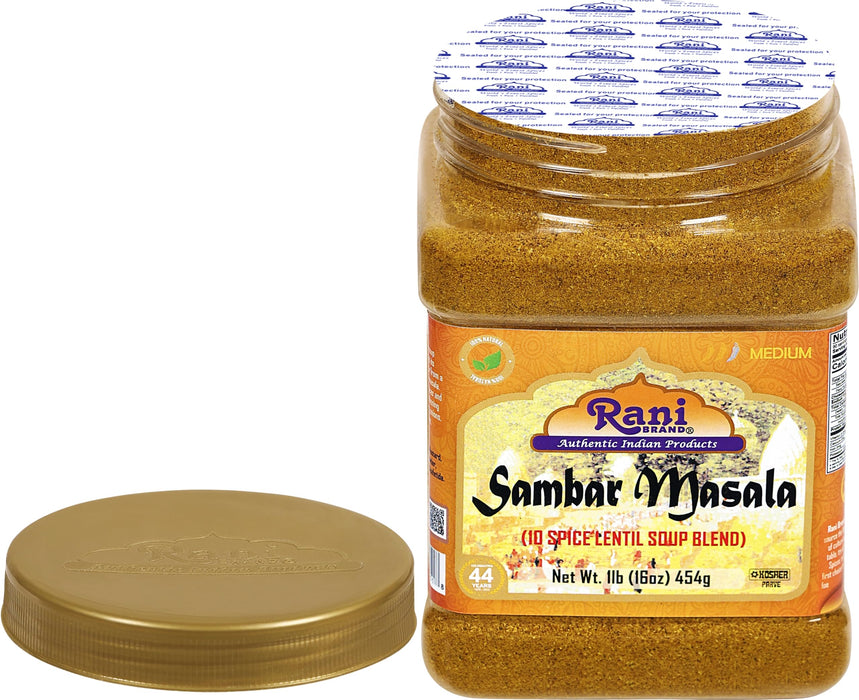 Rani Sambar Masala (Lentil Soup Spice Blend) 16oz (1lb) 454g PET Jar ~ All Natural | Vegan | No Colors | Gluten Friendly | NON-GMO | Kosher | Indian Origin