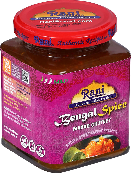 Rani Bengal Spice Mango Chutney (Indian Preserve) 10.5oz (300g) Glass Jar, Ready to eat, Vegan ~ Gluten Free, All Natural, NON-GMO