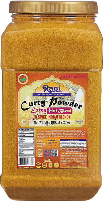 Rani Curry Powder EXTRA HOT Natural 11-Spice Blend 80oz (5lbs) 2.27kg Bulk PET Jar ~ Salt Free | Vegan | Gluten Friendly | NON-GMO | Kosher | Indian Origin