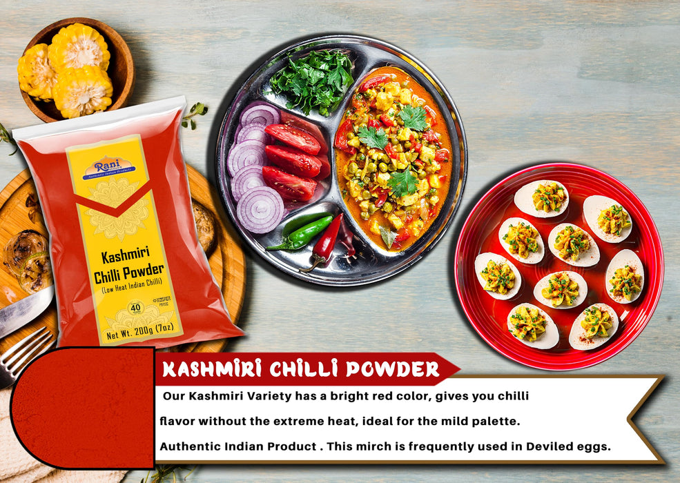 Rani Kashmiri Chilli Powder (Deggi Mirch, Low Heat) Ground Indian Spice 7oz (200g) ~ All Natural | Salt-Free | Vegan | Gluten Friendly | NON-GMO | Kosher | Perfect for Deviled Eggs & Other Low Heat Dishes