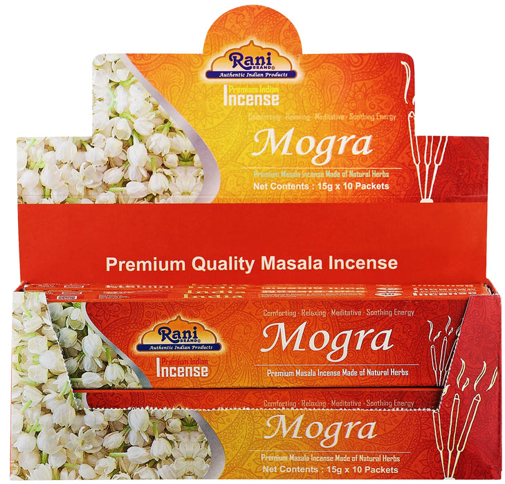 Rani Mogra Incense (Premium Masala Incense Made of Natural Herbs) 15g x 10 Packets ~ Total of 100 Incense sticks | For Puja Purposes | Indian Origin